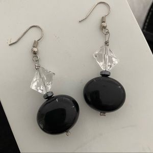 Handmade black and clear beaded earrings